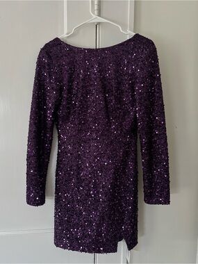 Sequin Long Sleeve Mini Dress - Purple